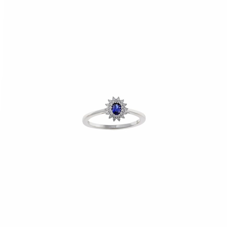Foto de Sortija Crown plata rodio circonita azul zafiro ovalada