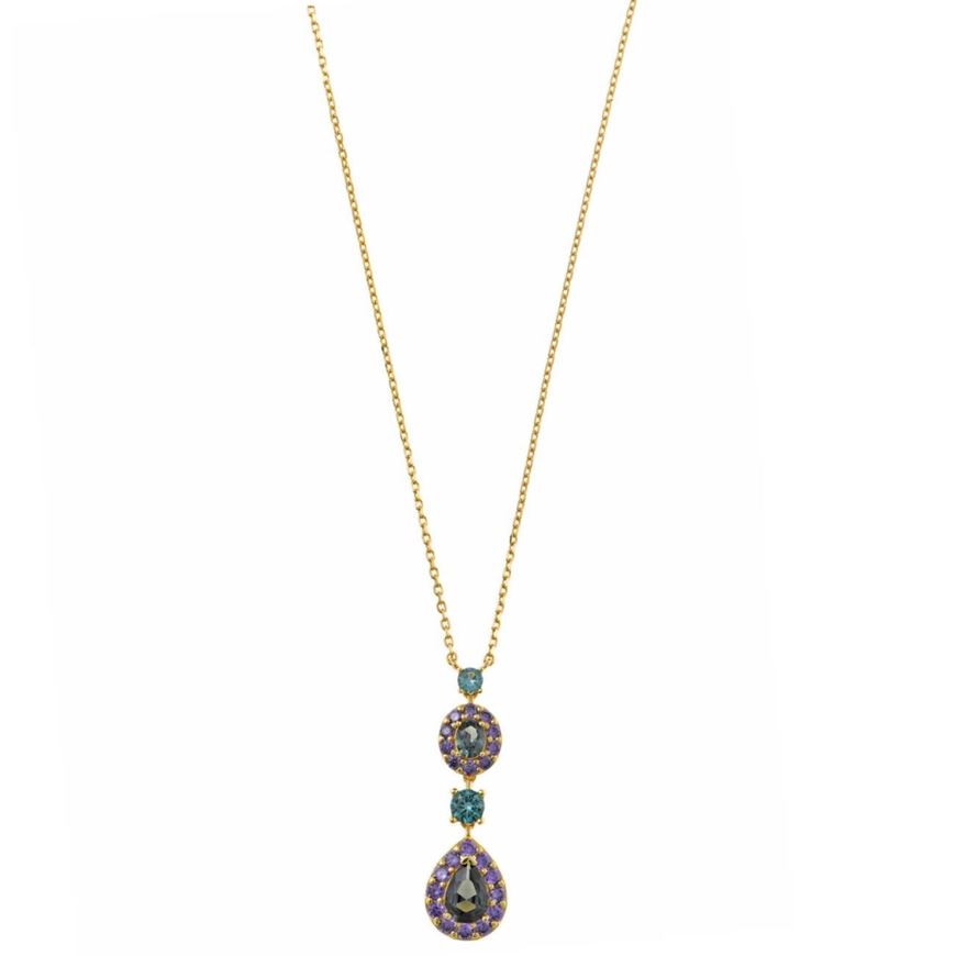 Foto de Collar plata chapado dorado turmalina verde ovalo