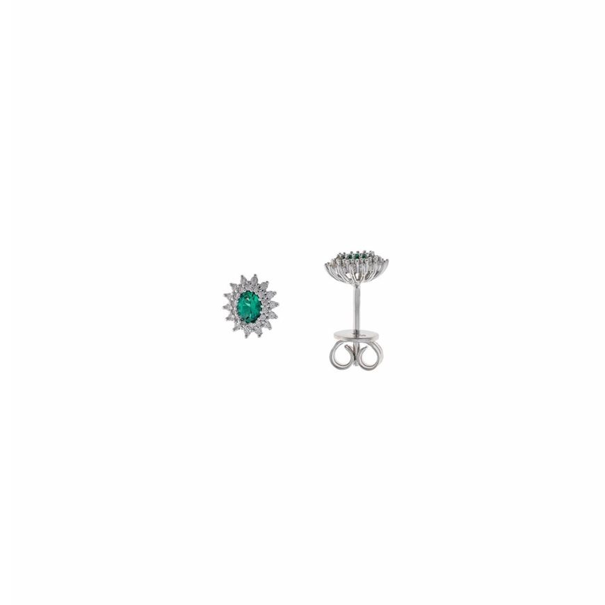 Foto de Pendientes plata rodio circonita esmeralda ovalada alreadedor