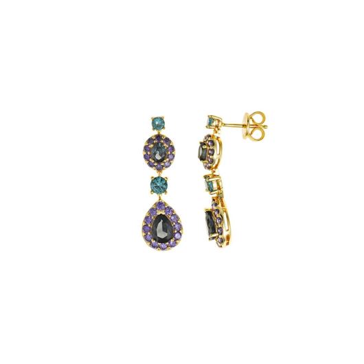 Foto de Pendientes plata chapado dorado turmalina verde ovalo