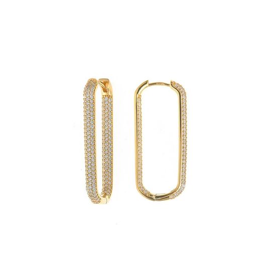 Foto de Pendientes plata chapado dorado aro ovalado circonitas