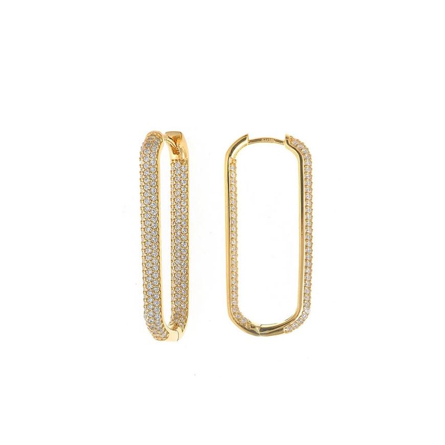 Foto de Pendientes plata chapado dorado aro ovalado circonitas