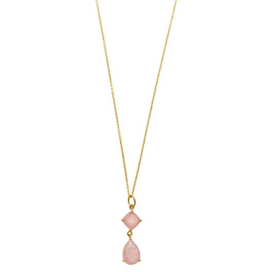 Foto de Collar plata Caramel chapado dorado cuarzo rosa cuadrado