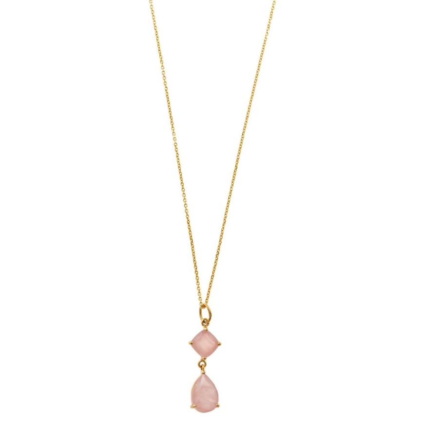 Foto de Collar plata Caramel chapado dorado cuarzo rosa cuadrado