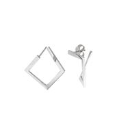 Foto de Pendientes Hoops de plata baño rodio cuadrado irregular liso