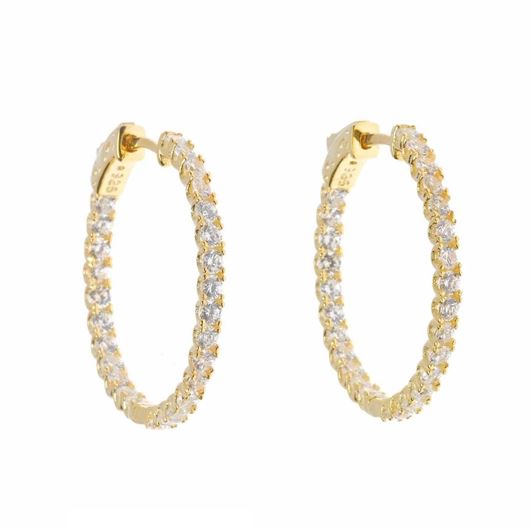 Foto de Pendientes aro de plata baño dorado con circonitas