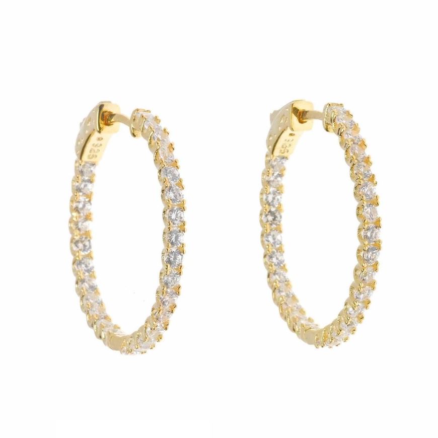 Foto de Pendientes aro de plata baño dorado con circonitas