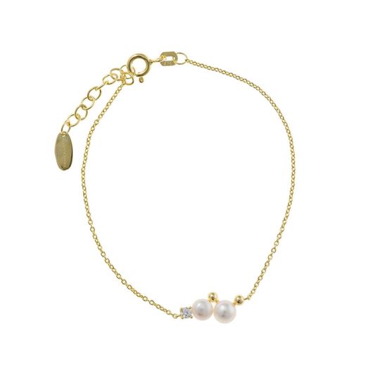 Picture of Pulsera de plata baño de oro dos perlas y circonita