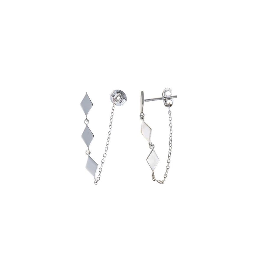 Foto de Pendientes de plata baño de rodio rombos con cadenitas