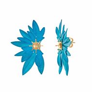 Foto de Pendientes de plata baño de oro diamantado media flor turquesa
