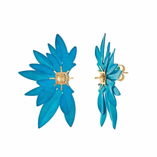 Foto de Pendientes de plata baño de oro diamantado media flor turquesa