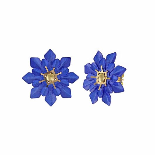 Picture of Pendientes de plata baño de oro diamantado flor azul