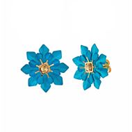 Foto de Pendientes de plata baño de oro diamantado flor turquesa