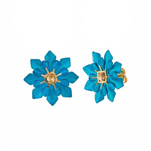 Picture of Pendientes de plata baño de oro diamantado flor turquesa