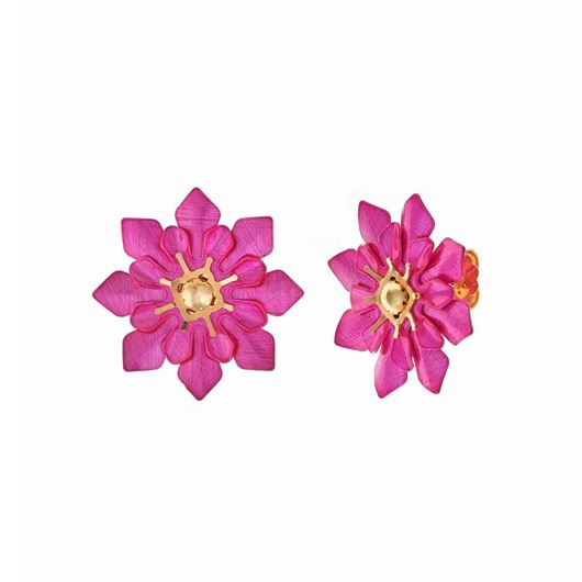Picture of Pendientes de plata baño de oro diamantado flor fucsia