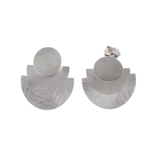 Foto de Pendientes de plata baño de rodio circulo liso y dos medios circulos diamantados