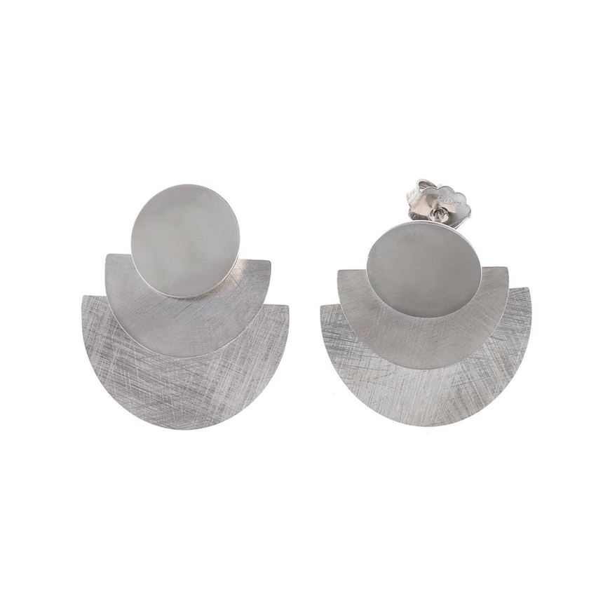 Foto de Pendientes de plata baño de rodio circulo liso y dos medios circulos diamantados