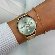 Foto de Reloj Cluse multifunción Minuit de acero, color verde salvia y dorado