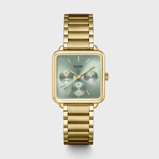 Foto de Reloj Cluse multifunción La Tétragone de acero, color verde salvia y dorado