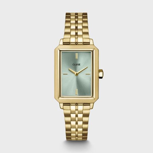 Foto de Reloj Cluse Fluette de acero, color verde salvia y dorado