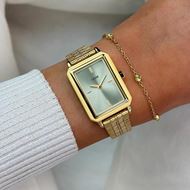 Foto de Reloj Cluse Fluette de acero, color verde salvia y dorado