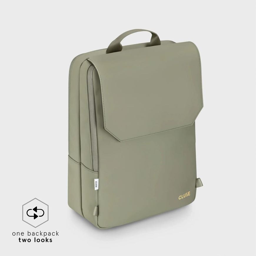 Foto de Mochila Cluse Le Réversible, color verde oliva claro y dorado