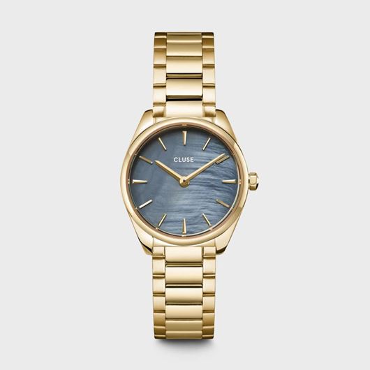 Foto de Reloj Cluse Féroce Mini de acero, color azul perla y dorado