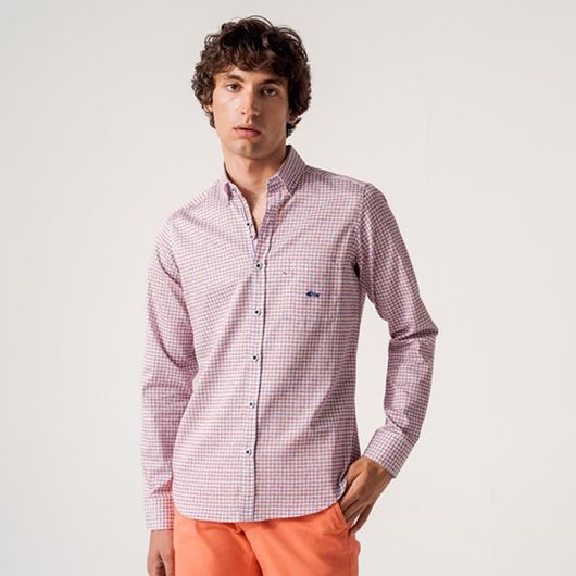 Foto de Camisa cuadro vichy azul y coral Regular Fit