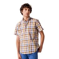 Foto de Camisa manga corta cuadro ventana azul, marrón y ocre