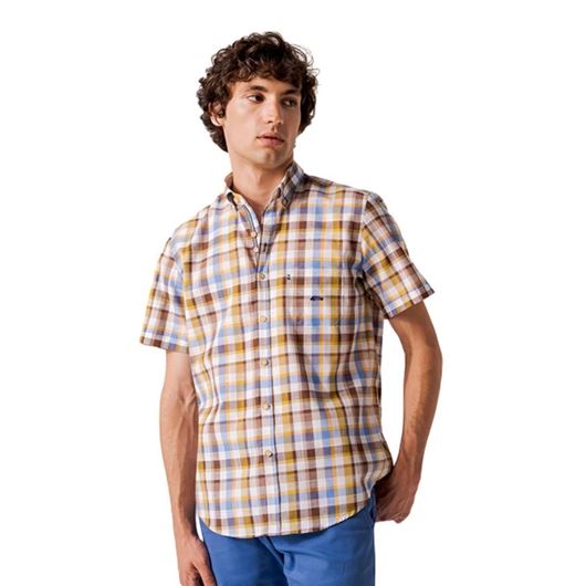 Picture of Camisa manga corta cuadro ventana azul, marrón y ocre