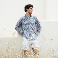 Foto de Camisa estampado flores pintura, algodón y lino, regular fit