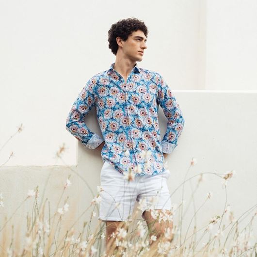 Foto de Camisa estampado flores pintura, algodón y lino, regular fit