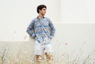 Foto de Camisa estampado flores pintura, algodón y lino, regular fit