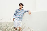 Foto de Camisa estampado flores pintura, algodón y lino, regular fit