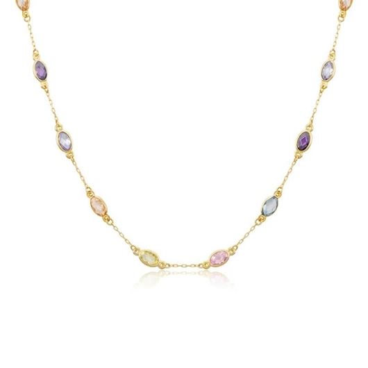 Foto de Gargantilla de oro amarillo 18kt y circonitas multicolor en talla oval