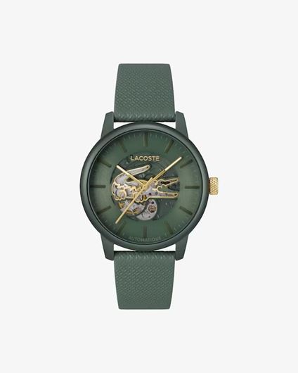 Foto de Reloj automático con correa de cuero color caqui