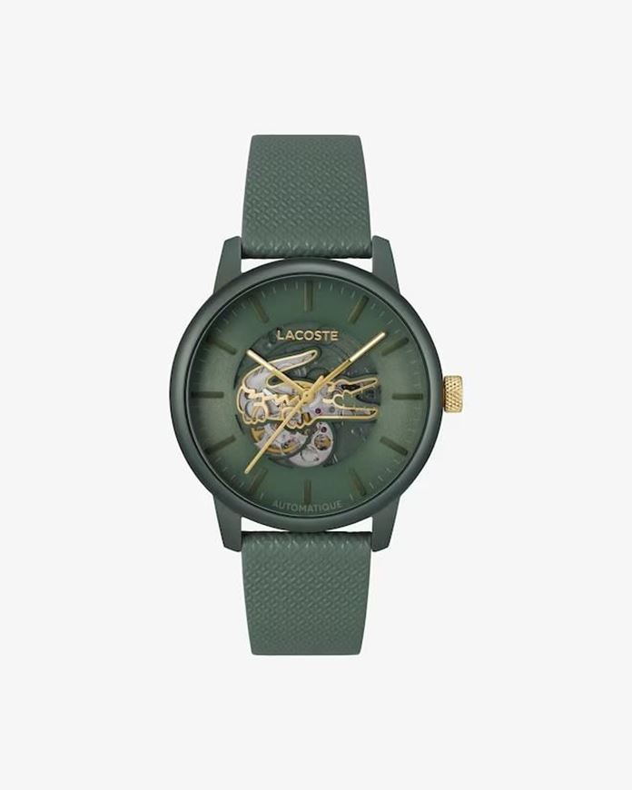 Foto de Reloj automático con correa de cuero color caqui