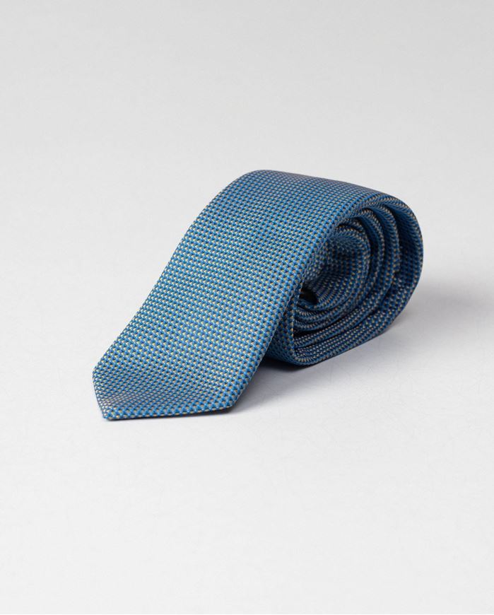 Foto de Corbata jacquard estampado geométrico azul y dorado