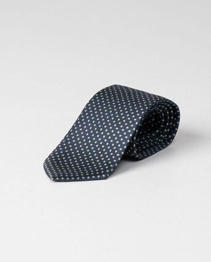 Picture of Corbata azul marino estampado hojitas verde limón