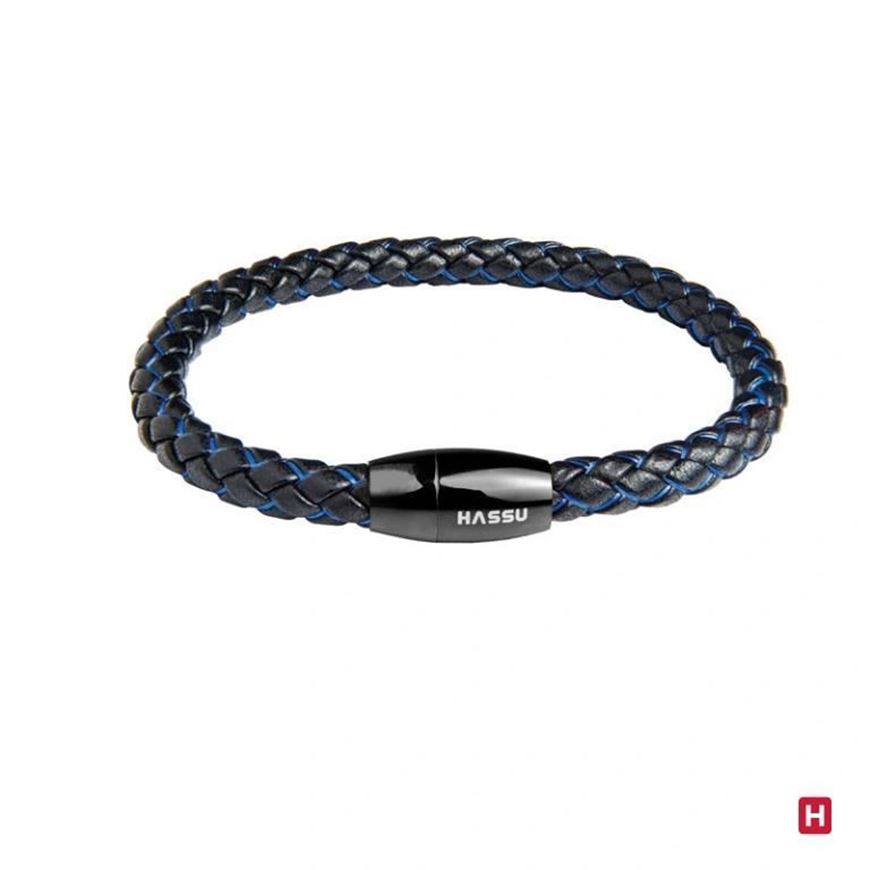 Foto de Pulsera de piel azul eléctrico y negro