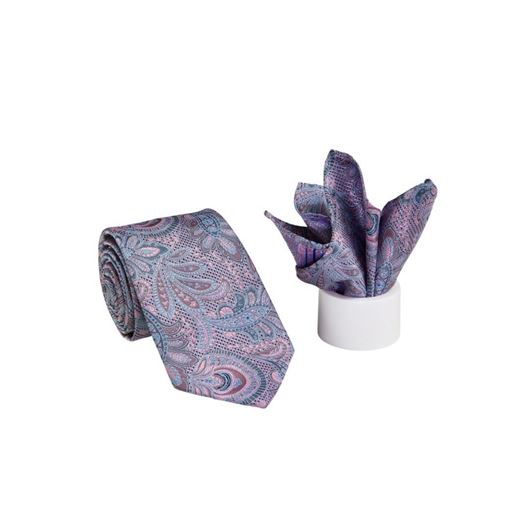 Foto de Corbata + pañuelo microfibra estampado en tonos malva