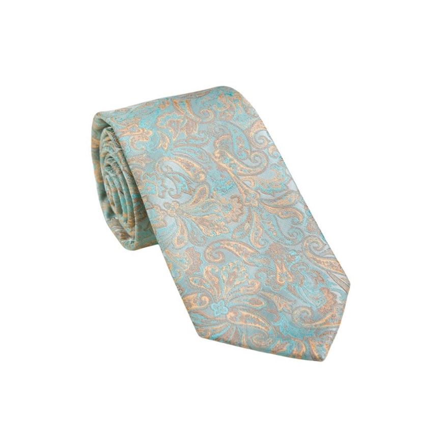 Foto de Corbata microfibra estampado paisley turquesa y melocoton