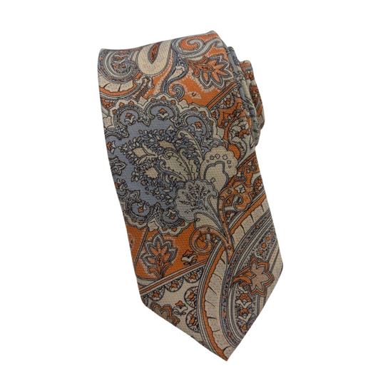 Foto de Corbata microfibra estampado paisley azul y melocotón