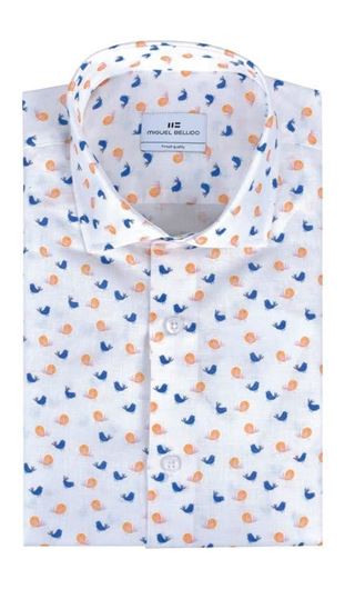 Picture of Camisa regular fit mezcla lino y algodón color blanco con pollitos