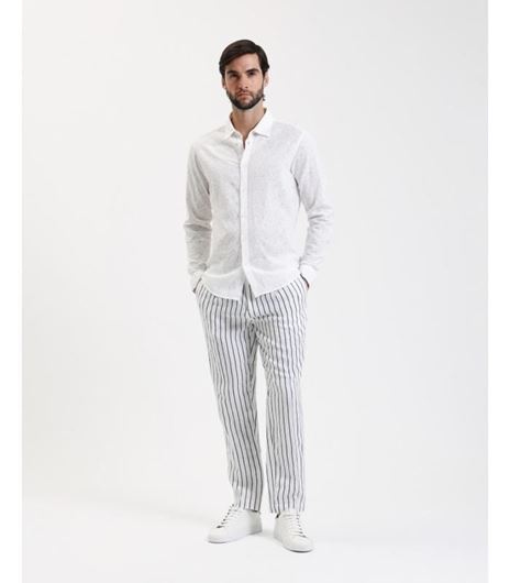 Picture of Pantalón vestir raya marinera blanco y azul lino