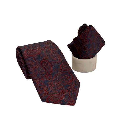 Picture of Corbata y pañuelo ceremonia estampado paisley burbundy