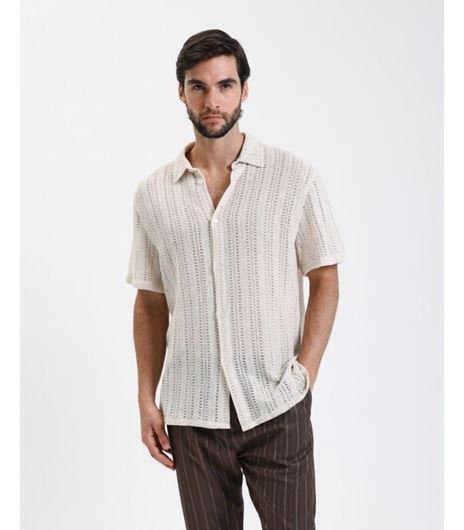 Picture of Camisa bowling de punto entramado beige
