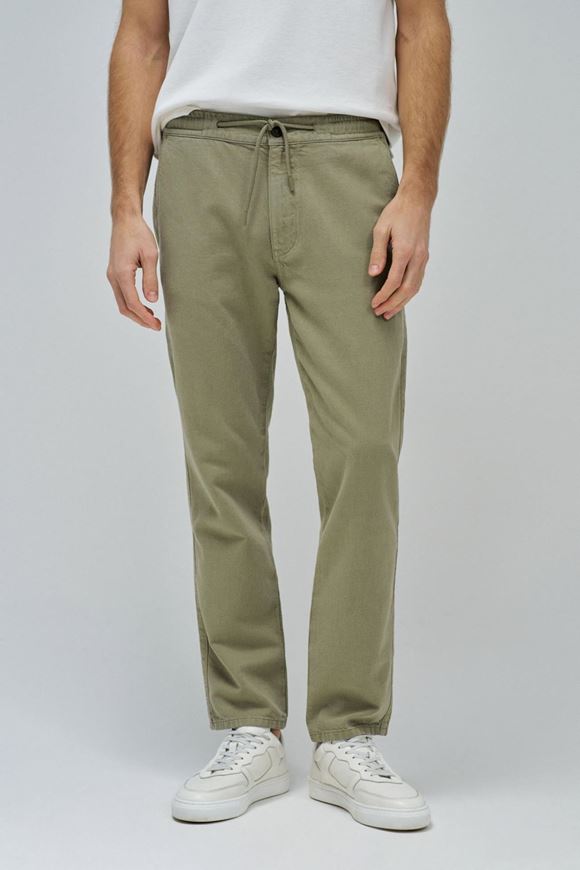 Picture of Pantalón jogger regular fit con lino verde caqui