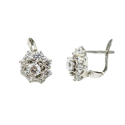 Foto de Pendientes rosetón en oro blanco 18kt y circonitas blancas con cierre catalán