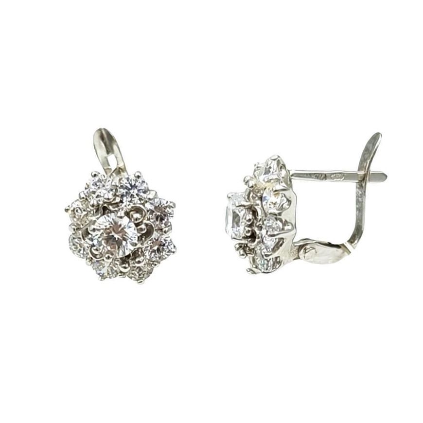 Foto de Pendientes rosetón en oro blanco 18kt y circonitas blancas con cierre catalán